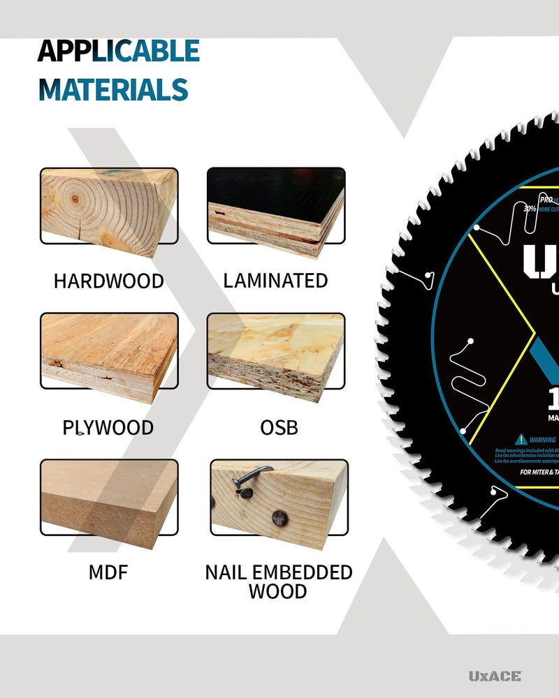 UXACE 10-Inch 24&80-Tooth Circular Saw Blade with 5/8-Inch Arbor, Framing & Ultra Finish Wood Cutting, Carbide Tip, Thin Kerf, for Plywood, MDF, OSB, Laminated, 2 Pack - Image 5